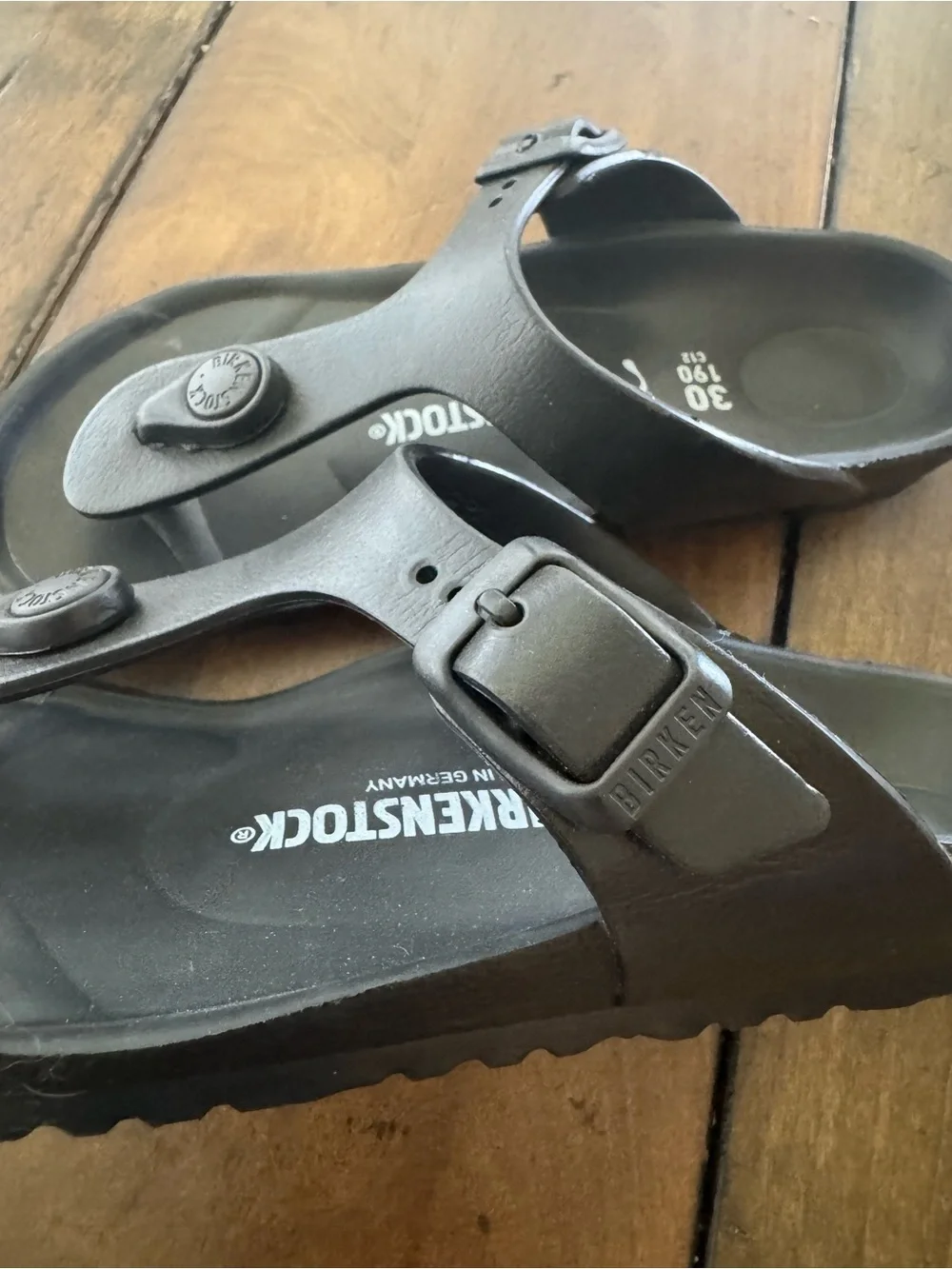 Birkenstock Black Thong Sandals with Buckle Detail